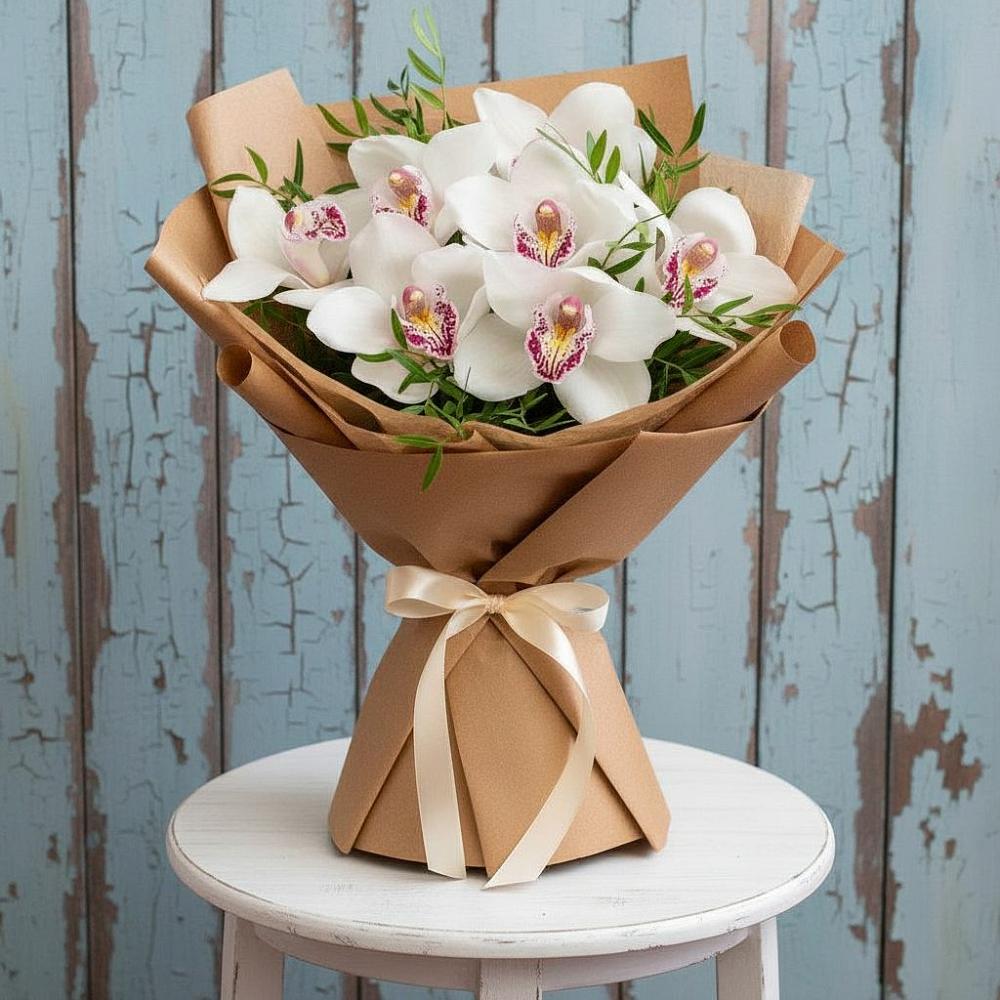 Букет цветов из: Орхидеи и Розы в Новое