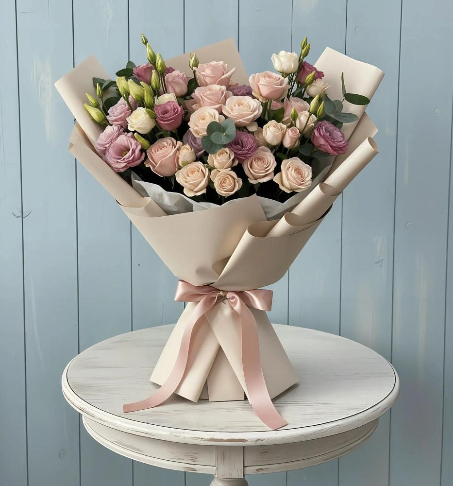 Букет цветов из: Розы и Лизиантусы в Новое